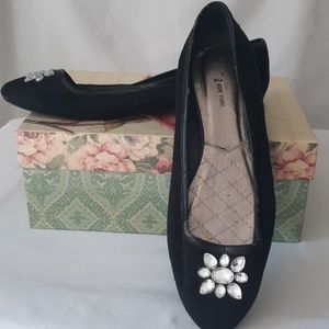 Rhinestone Slip-On Black Flats sz 10